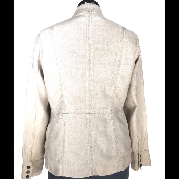 Beige Linen long sleeve snap jacket w/ peplum sz10 - Picture 2 of 7